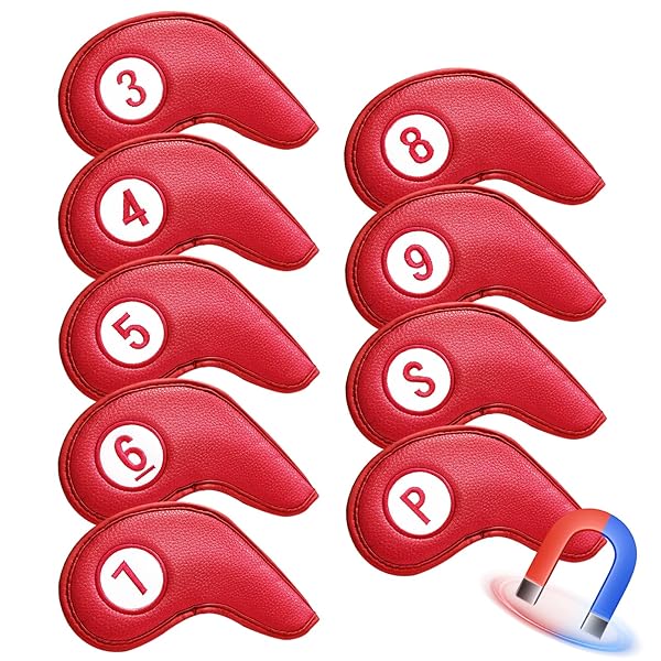 ゴルフアイアンカバー マグネット式開閉 ゴルフヘッドカバー ウェッジカバー 高級 PUレザー 軽量 防水 耐摩耗 番号刺繍 ヘッド保護カバー LT-016