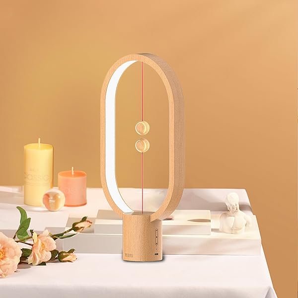 Heng バランスライト USB電源LEDテーブルランプ クリエイティブ 磁気スイッチ ナイトライト 調光可能 目を保護するテーブルランプ ギフト ベッドサイド 寮 オフィス用 (木製)