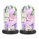 お供え プリザーブドフラワー 仏壇用 仏花 お悔やみの花 初盆の花 お供え花 生花 菊花 カラスドーム 薔薇 ローズ ledライト付き アレンジメント 菊 お盆 ペット お盆飾り 仏事 法事 お彼岸 法要 一周忌 故人 一対 (2個セット) (紫+白