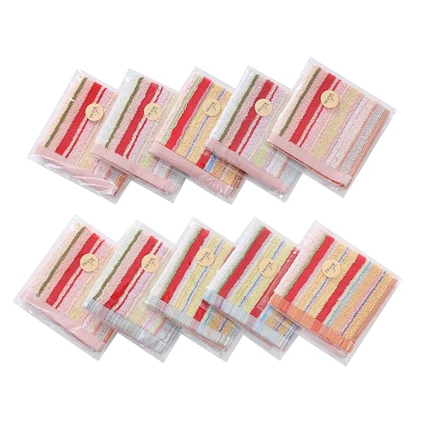 プチギフト タオルハンカチ 10枚入り 25x25cm 綿100% ハンドタオル 個包装 ラッピング付 コットン ミニタオル 色柄お任せ ふわふわ 通学 通勤 ...