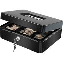 手提げ金庫 キャッシュメイト 会計 オフィス ミニ金庫 貯金箱 スチール製 家庭用 (Black, W20×D16×H8.8cm)