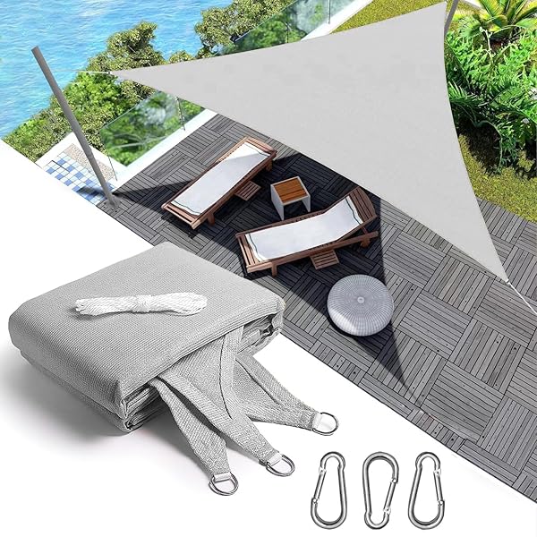 日除けシェード 屋外 グレー 遮光ネット 三角形4M*4M*4M 花壇 日よけ 植物 シェード 庭 廊下 ベランダ ..