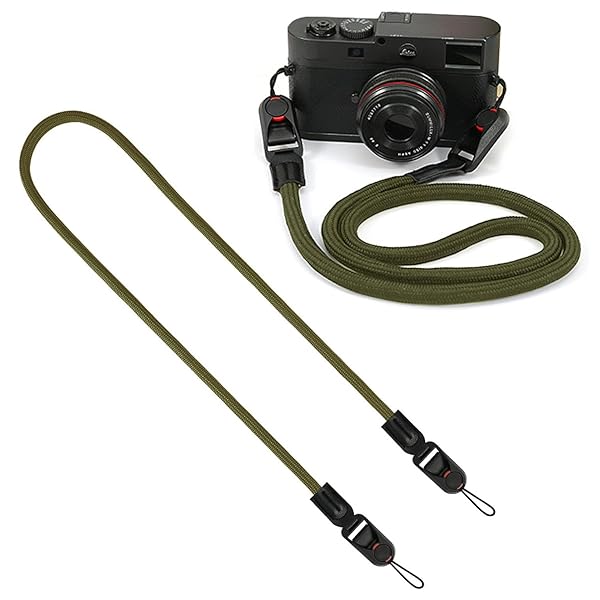 カメラストラップ カメラネックストラップ アンカー設計 三角リング付き 3層構造 一眼レフカメラ クライミングロープ 長さ調整が可能なショルダーストラップ ミラーレス一眼/高級コンパクトデジカメ用 斜め掛けストラップ （緑）