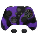 PlayVital Samurai版Xbox Series X/Sコントローラーに対応用アンチスリップシリコーンカバースキン、ブラックの親指グリップキャップ付き、Xbox Coreワイヤレスコントローラ対応用ソフトラバーケースプロテクター【パープル&
