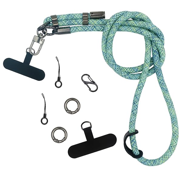 スマホショルダーストラップ 125CM長さ 斜めかけ 肩掛け 首掛け 携帯ストラップ 長さ調整可能 スマホネックストラップ 携帯ストラップショルダー頑丈 全機種対応 スマホ落下防止 (Blue and green grid)