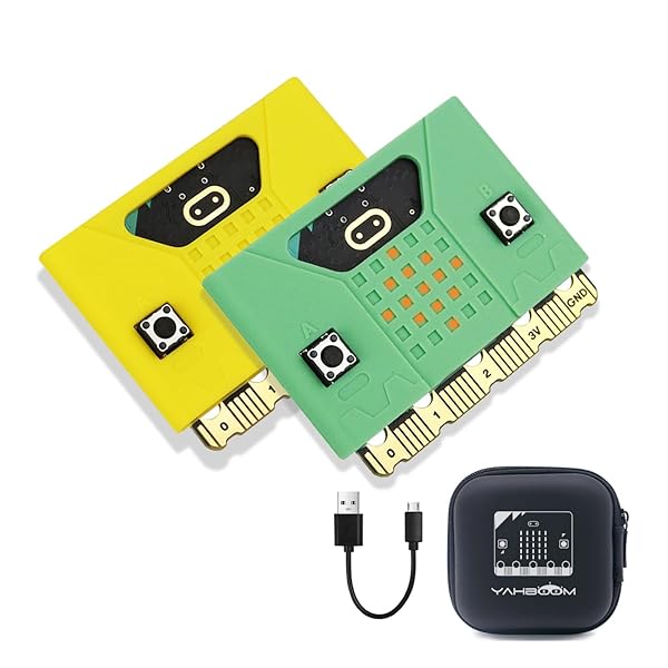Micro:bit V2 保護ケース マカロンカラー シリコン 防水収納ボックスBBC Micro:bit Board Green&Yellow (ケース2個&ボックス1個）データ伝送用+15cmデータケーブル