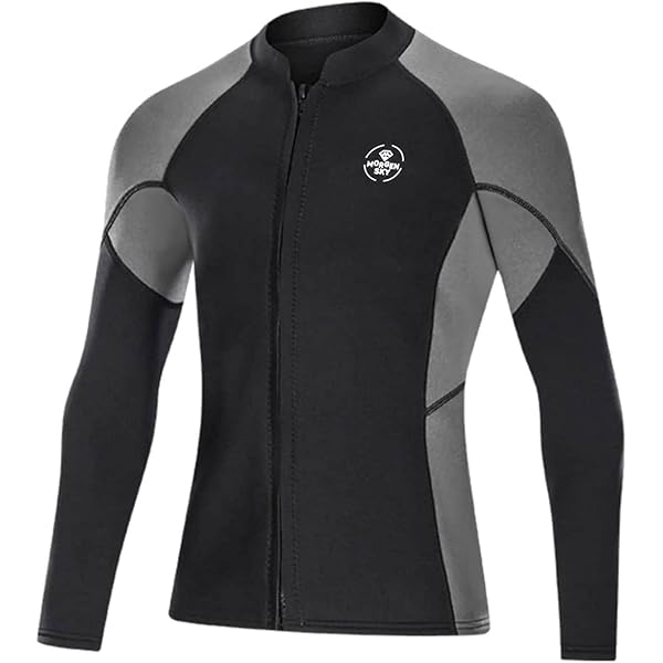 ウェットスーツ 2mm フロントジッパー 長袖ジャケット 上着 防寒防風 水陸両用 オートバイの防寒対策 サーフィン フィッシング シュノーケリング 水着 沢登 磯釣りKNN121 (黒灰, L)