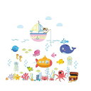 ウォールステッカー 海 海賊船 潜水艦 海洋生物 ドルフィン タコ カニ クラゲ 海藻 ヒトデ 海の中 ステッカー おしゃれ 絵画風 壁 シール お風呂 壁紙 ...