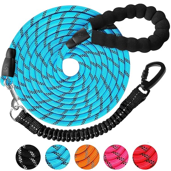 犬 リード ロングリード 犬用リード 3m - 長い丸ロープ 小型犬 中型犬 大型犬 反射 軽量 丈夫 持ちやすい スポンジハンドル 伸縮リード付き 犬用散歩ひも 訓練用リード 負担減軽 衝撃吸収 ブルー