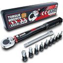 トルクレンチ 自転車 差込角 6.35 mm (1/4 インチ) 3~33 Nm プリセット型 とるくレンチセット 11点組 ビットソケットレンチセット ブラック