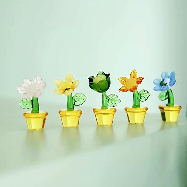 かわいい手作りガラス細工ガ ラス サボテン ガラス 置物 ミニ ひまわり 吹きガラス 置物 カクタス ガラス 鉢植え 車内置き物 5個入り 撮影 小道具 贈り物 (花)