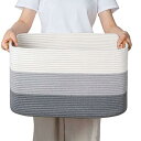 収納バスケット 専用デザイン 収納カゴ コットン コットンロープ 大容量72L せんたくかご 積み重ね 編み込み 収納 小物入れロープ 編み バスケットストレージ バスケット省スペース ハンドル付きライトブラウン