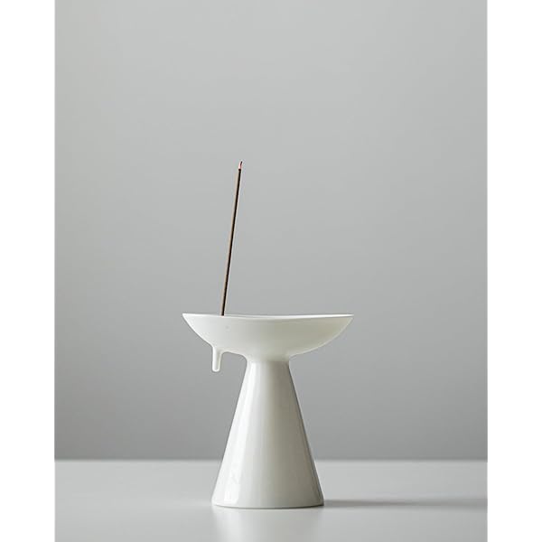禅デザイン 陶器製お香立て｜羊脂玉風ミニマリスト香炉 灰受けボトル一体型｜スティック線香専用・ヨガ/瞑想/リラックスタイムに最適