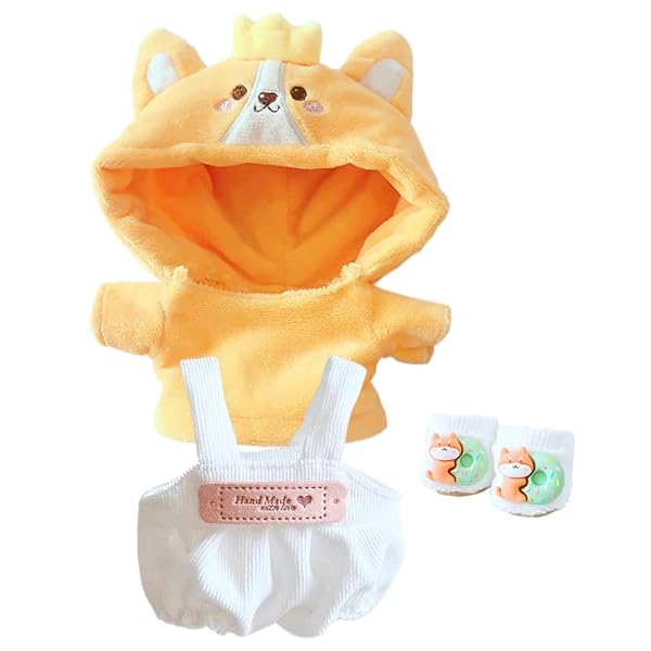 綿人形の服 20cm人形の服 上着+吊りズボン+靴 3点セット 着せ替え 子犬の服 パーカー コーデュロイオー..