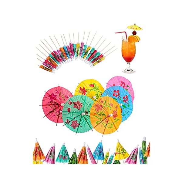 カクテル傘 爪楊枝傘 カクテル 料理の飾り ミニ紙傘 カラフル ハワイ傘 飾り フルーツピック BAR レストラン イベント パーティーグッズ (約144個セット)