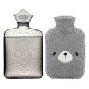 湯たんぽ ゆたんぽ お湯 注水式 容量1.8L かわいい カバー付き 収納袋付き エコ 省エネ 防寒グッズ 冷え対策 ギフト(クマ グレー 1.8L)
