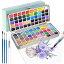 固形水彩 100色絵の具セット 固体水彩絵の具 水彩ペイントセット 水筆ペン パレット付き 携帯ボックス ..