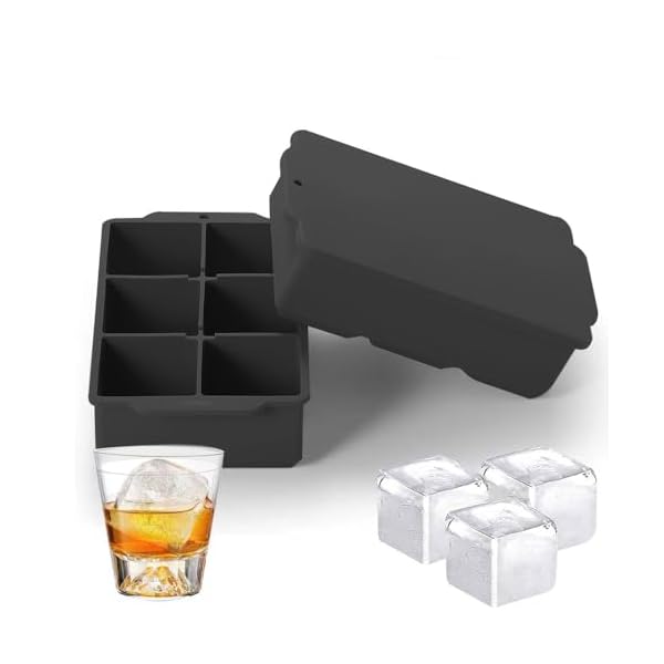 シリコン 製氷皿 製氷器 四角氷 シリコン製氷機製氷ケースアイスキューブ 氷トレー ソフト取り出しやすい 蓋付き冷凍保存 耐久性 多用途 DIY 小型製氷機 家庭用 6穴 ブラック (2個セット)