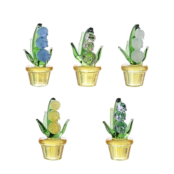 かわいい手作りガラス細工ガ ラス サボテン ガラス 置物 ミニ ひまわり 吹きガラス 置物 カクタス ガラス 鉢植え 車内置き物 5個入り 撮影 小道具 贈り物 (スズラン)