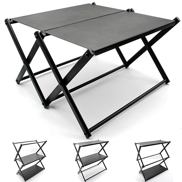 キャンプ テーブル キャンプラック 2way 折り畳み アウトドア 卓上 収納ラック キャンプ ローテーブル ミニテーブル 3段 組み立て簡単 アルミ合金 小物置き 耐熱 耐荷重30kg 収納袋付き (合金鋼ヘッド-2段)
