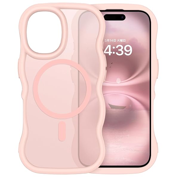 iPhone16 ケース MagSafe対応 ウェーブ 半透明 いphone 16 マグセフ 可愛い ケース うねうね 韓国 クリア 人気 バンパー 耐衝撃 指紋防止 ワイヤレス充電 マット感 滑り止め スマホケース iPhone16 マグネット搭載
