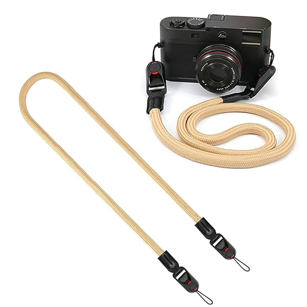 カメラストラップ カメラネックストラップ アンカー設計 三角リング付き 3層構造 一眼レフカメラ クライミングロープ 長さ調整が可能なショルダーストラップ ミラーレス一眼/高級コンパクトデジカメ用 斜め掛けストラップ （カーキ）