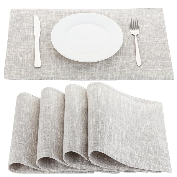 ランチョンマット布製 綿麻 マット 二層生地縫製 無地 和風 柔軟性 断熱 滑り止め お手入れ簡単 丸洗い キッチン 家庭用 レストラン用 4枚セット(ベージュ)