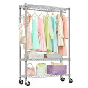 ハンガーラック キャスター付き3段 押入れ ハンガーパイプ付き 工具付属 突っ張りポール高耐荷重 耐久性 頑丈 ワイヤー衣類ラック 衣類収納 金属製自立式 防錆...