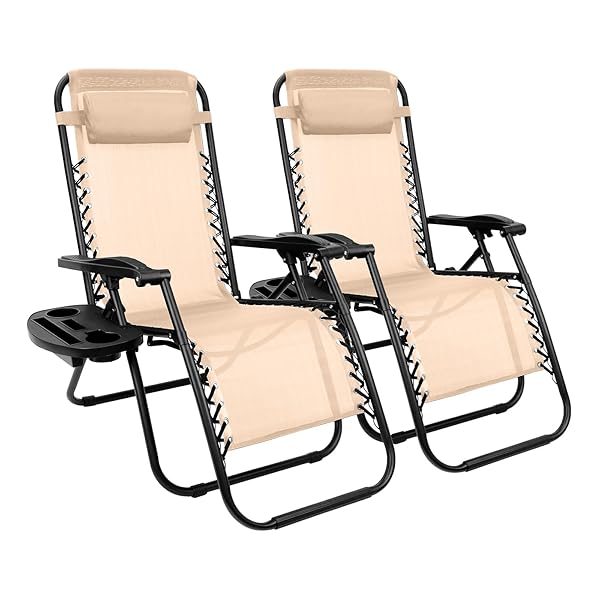 アウトドアチェア リクライニングチェア 折りたたみ アウトドアチェア オットマン付き 無段階 角度調節 軽量 耐荷重120kg 組立不要 ゼログラビティー/無重力/インフィニティチェア 庭/花見/砂浜/キャンプ/戸外用 (ベージュ 2個セット)