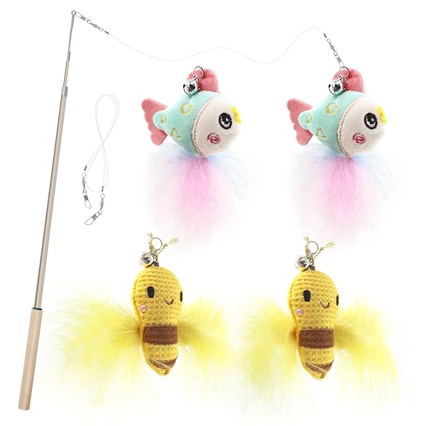 猫 おもちゃ 猫じゃらし ねこおもちゃ 可愛い魚と蜜蜂 4点セット釣り竿付き