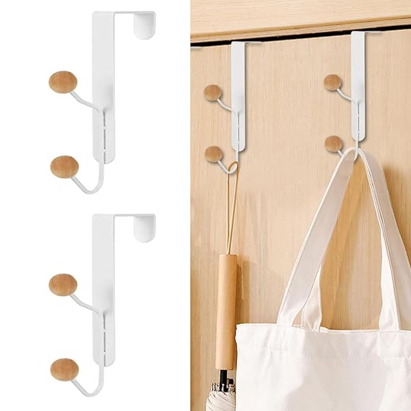 ドアハンガー ドアフック扉 フックドア ハンガー掛け カバン掛け フック タオル バッグ 収納 取付け簡単 帽子 傘 工具不要 省スペース おしゃれ (ホワイト 2個セット 上下設計)