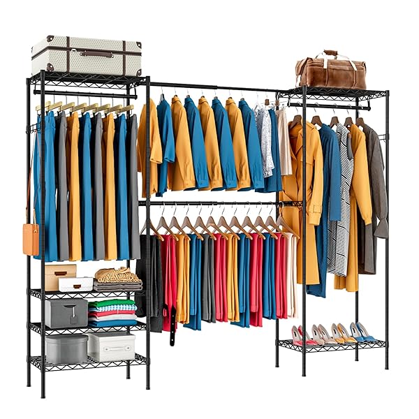 PASRLD ハンガーラック 幅調整可 伸縮式ワードローブ メタルラック 棚板高さ調節 コート掛け ラック本体 大容量 防サビ 頑丈 幅178.5~228*奥行...
