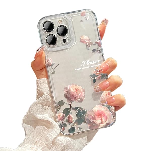 iPhone 12 Pro 用 ケース クリア 可愛い バラ本 花柄 TPUソフトケース 透明 かわいい 韓国 ケース 薄くて軽い 女の子 女性人気 おしゃれ スマホケース 耐衝撃 携帯カバー iPhone12 Pro 用 クリアケース (iPhon