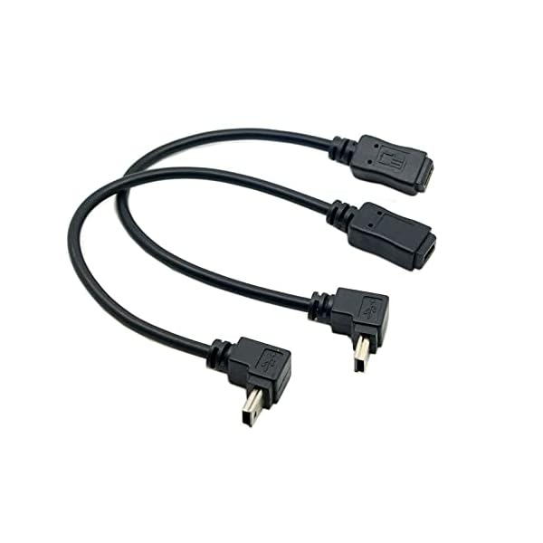 90度上下向きミニUSB 5ピンオス - ケーブルcメス延長ケーブル 2個。