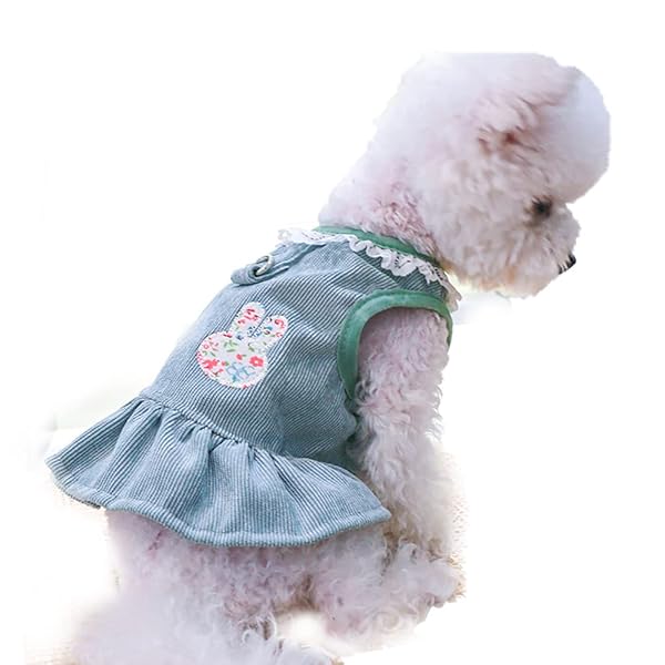 犬服 ドレス スカート お姫様 ウサギ パターン 洋服 春 夏 丸首ドレス 超小型 小型犬 中型犬 記念撮影 ..