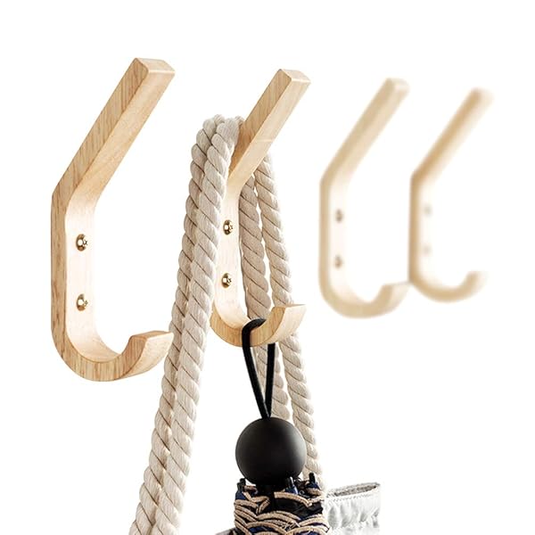 壁掛けフック 木製 壁掛けハンガー 北欧 ウォールナット 石膏ボード壁 コート掛け 両用フック J字フック 玄関用(4個セット)