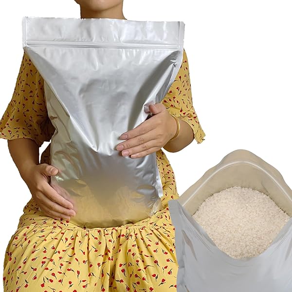 お米保存袋 米袋 10kg お米 保存容器 ジッパー付き アルミ袋 特大 チャック付き 遮光袋 お米いれ容器 冷蔵庫保存 密閉袋 大 (米袋 10kg用(35x...