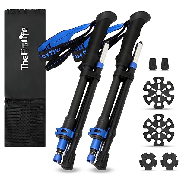 トレッキングポール 折畳み 登山 ストック 軽量 100-120cm伸縮 ウォーキングポール ウォーキングステッキ 2本セット 登山杖 登山ポール 山登り ステッキ ハイキングポール 男性 女性 高齢者 (青色)