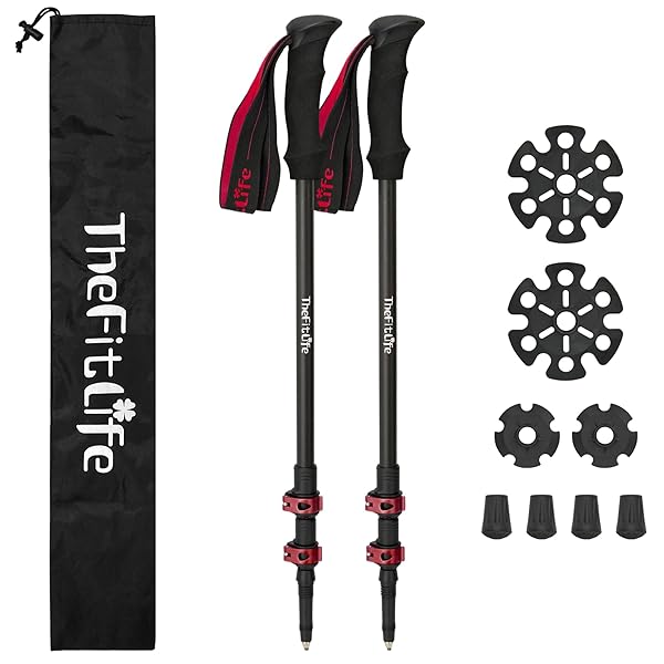 トレッキングポール カーボン 登山 ストック 軽量 57-120cm伸縮 ウォーキングポール ウォーキングステッキ 2本セット 登山杖 登山ポール 山登り ステッキ ハイキングポール 男性 女性 高齢者 (レッド)
