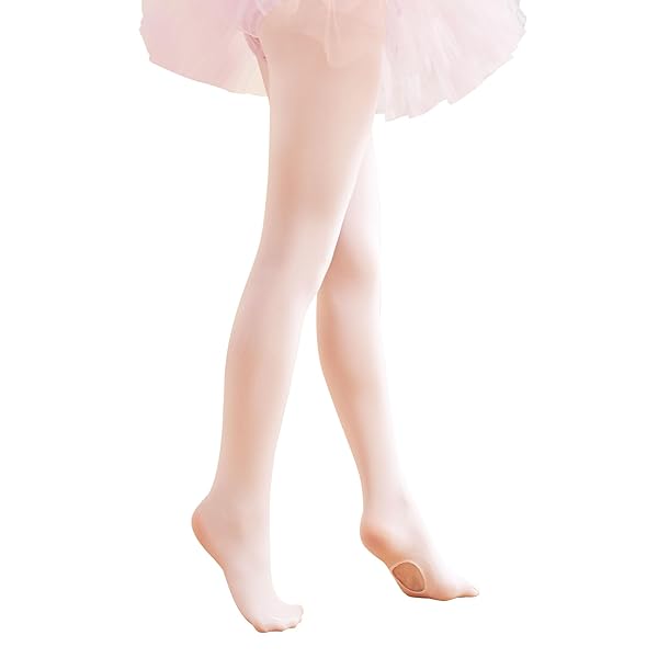女の子用バレエピンクタイツ、60Dピンクコンバーチブルダンスタイツ、10-12歳用、1ペア