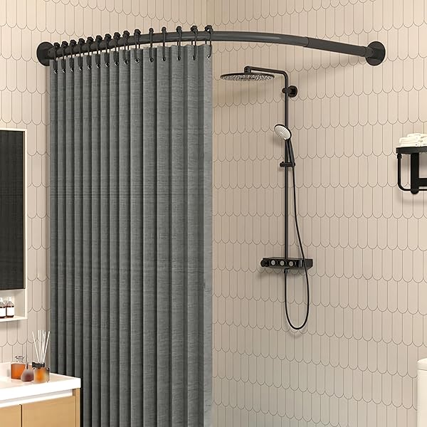 シャワーカーテンレールL字型、ドリルなしカーブコーナーバスルームレールバー伸縮調整可能、な304ステ..