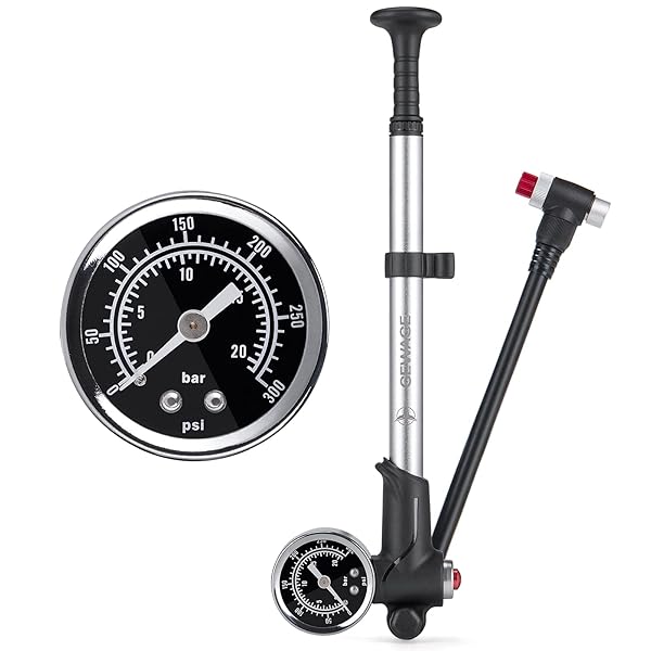 自転車 サスペンションポンプ 300psi/20bar ショックポンプ ゲージ付き 米式バルブ対応 MTB用 シルバー