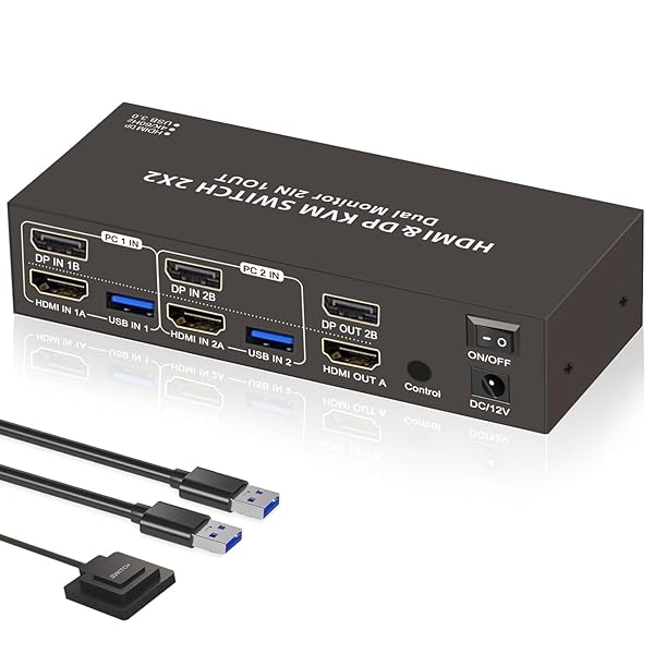【2PC 切替 2モニター 同時出力】HDMI+DisplayPort USB3.0 KVM 切替器 デュアルモニター 4K 60Hz HDMI+DP 2ポート 2入力2出力 KVM切り替え器 USB3.0 KVM スイッチャー キーボード マウス