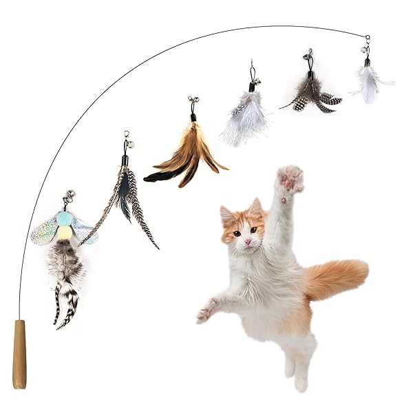 ねこじゃらし 猫じゃらしおもちゃ 羽 鈴 6種類羽 釣り竿つき 90cm