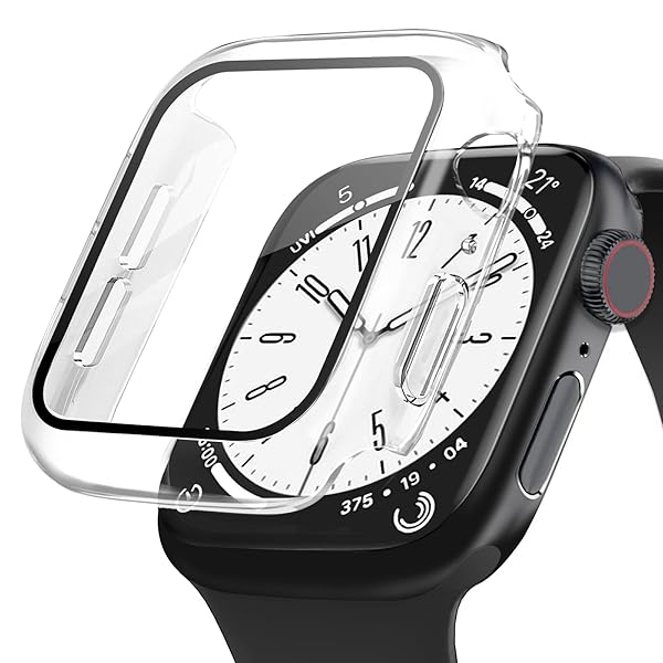 for Apple Watch用 ケース Series 10/9/8/7/6/5/4/SE2/SE 44mm PC素材 強化ガラス アップルウォッチ 保護用カバー 超薄型 高耐久 耐衝撃 高透過率 指紋防止 for Apple Watch用 カバー