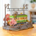 立体パズル 木製 桜の旅 初心者向け 組み立てキット DIY クラフト 桜の電車 モデル 和風 インテリア装飾 LED点灯 雰囲気作り 玄関 リビング ギフトアイデア 子供向け 大人向け 女の子へのプレゼント