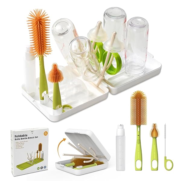 哺乳瓶洗い 旅行 哺乳瓶ブラシ 持ち運び 付き哺乳瓶乾燥ラック 赤ちゃん旅行の必需品 ホワイト