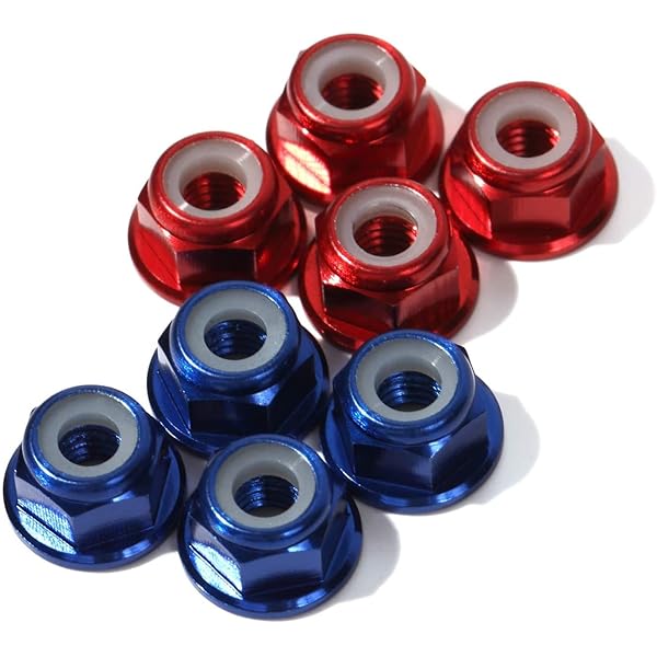 タミヤ10/1スケール対応 アルミ製軽量ホイールナット8個セット （ブルー4個?レッド4個）樹脂フランジ付..