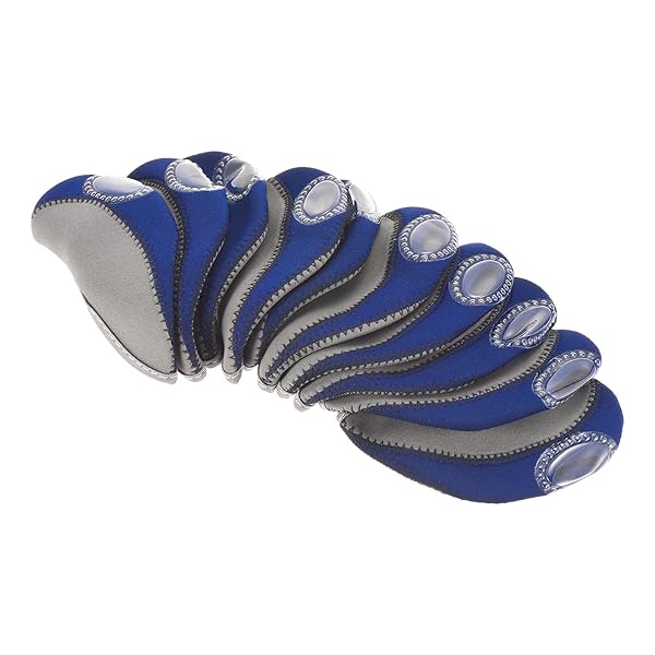 ゴルフクラブアイアンヘッドカバー 10個 目に見える窓 防水 保護スリーブ 屋外スポーツ用 グレー ダークブルー