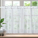 カフェカーテン 80cm丈 小窓 レース 半透 お風呂カーテン 145cm 幅 レースカーテン UVカット 省エネ 間仕切り 通気 高級レース生地 かわいい花柄刺繍 ミニカーテン 取り付け簡単